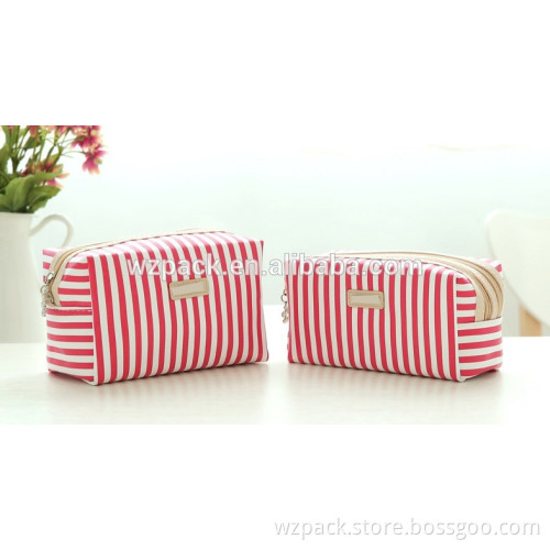 OEM Pink Striped Mini Coin Purse Cosmetic / Makeup Bag Case